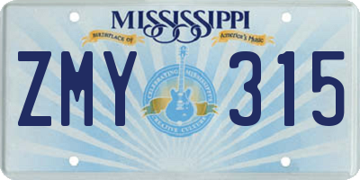 MS license plate ZMY315