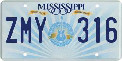 MS license plate ZMY316