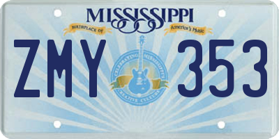 MS license plate ZMY353