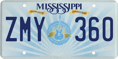 MS license plate ZMY360