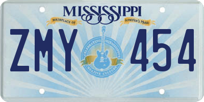MS license plate ZMY454