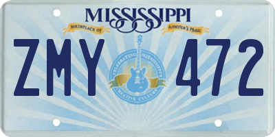 MS license plate ZMY472
