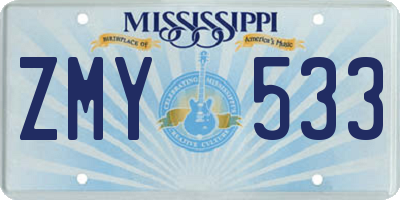 MS license plate ZMY533