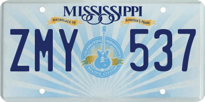 MS license plate ZMY537