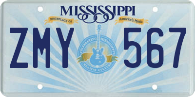 MS license plate ZMY567