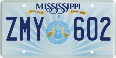 MS license plate ZMY602