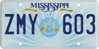 MS license plate ZMY603