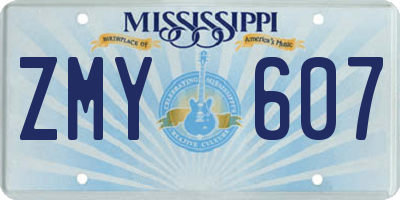 MS license plate ZMY607