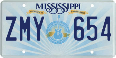 MS license plate ZMY654