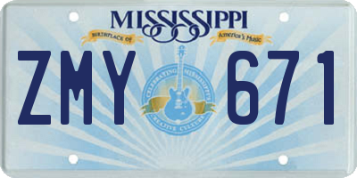 MS license plate ZMY671