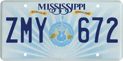 MS license plate ZMY672