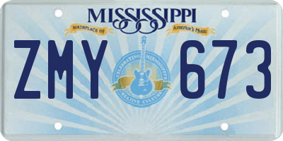 MS license plate ZMY673