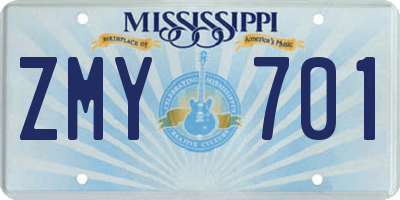 MS license plate ZMY701