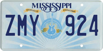 MS license plate ZMY924