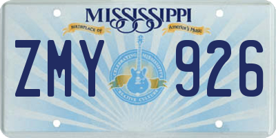MS license plate ZMY926