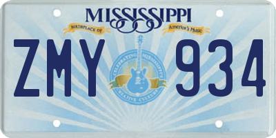 MS license plate ZMY934