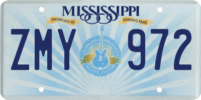 MS license plate ZMY972