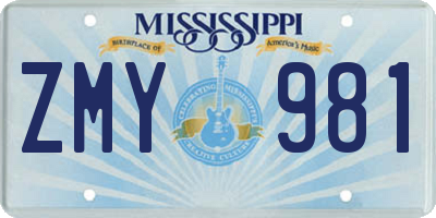 MS license plate ZMY981