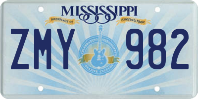 MS license plate ZMY982