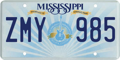 MS license plate ZMY985
