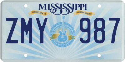 MS license plate ZMY987