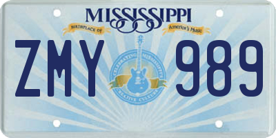 MS license plate ZMY989