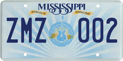 MS license plate ZMZ002
