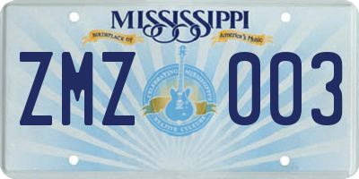 MS license plate ZMZ003