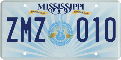 MS license plate ZMZ010
