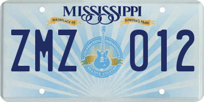 MS license plate ZMZ012