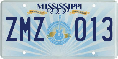 MS license plate ZMZ013