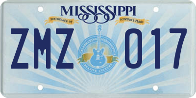MS license plate ZMZ017
