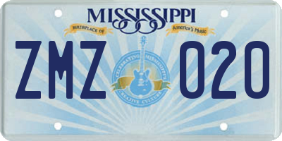 MS license plate ZMZ020