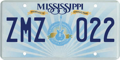 MS license plate ZMZ022