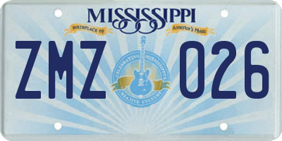 MS license plate ZMZ026