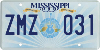 MS license plate ZMZ031