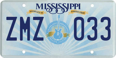 MS license plate ZMZ033