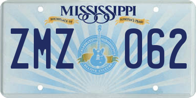 MS license plate ZMZ062