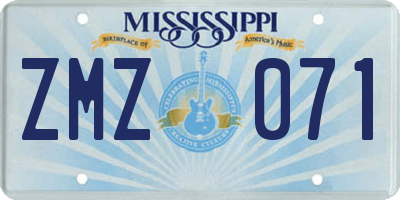 MS license plate ZMZ071