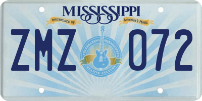 MS license plate ZMZ072