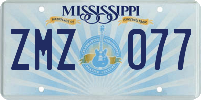 MS license plate ZMZ077