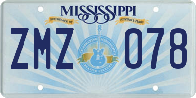 MS license plate ZMZ078