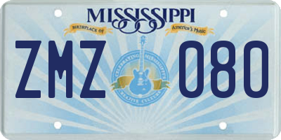 MS license plate ZMZ080