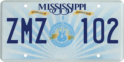 MS license plate ZMZ102