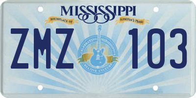 MS license plate ZMZ103