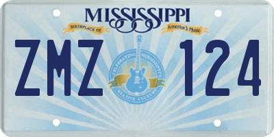 MS license plate ZMZ124