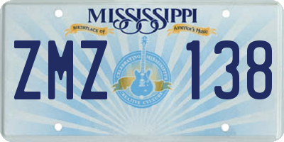 MS license plate ZMZ138