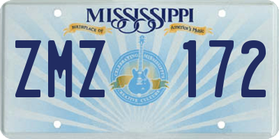 MS license plate ZMZ172