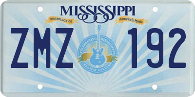 MS license plate ZMZ192