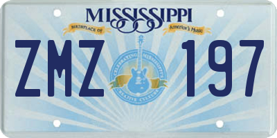 MS license plate ZMZ197